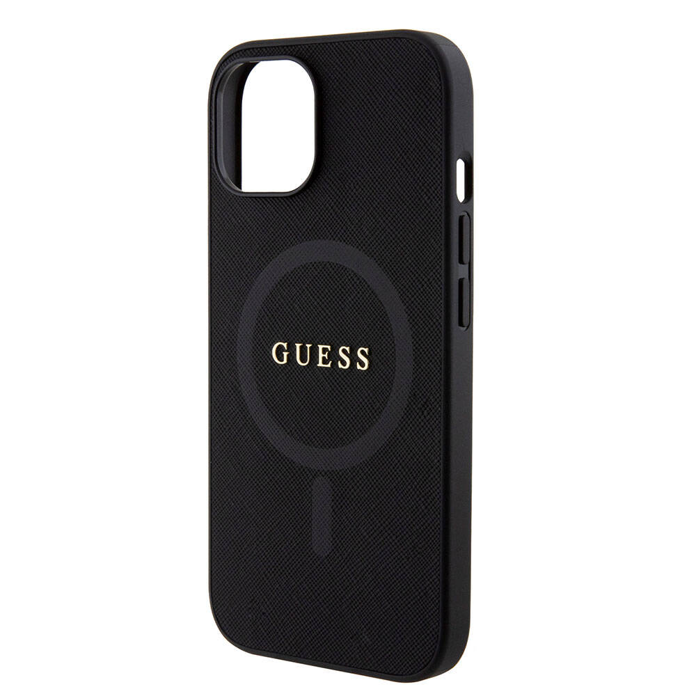 iPhone 15 Kılıf Guess Orjinal Lisanslı M-safe Şarj Özellikli Yazı Logolu Saffiano Kılıf