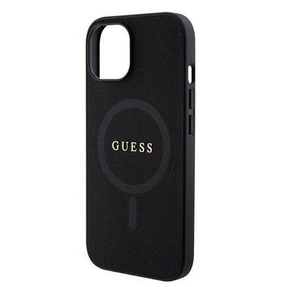 iPhone 15 Kılıf Guess Orjinal Lisanslı M-safe Şarj Özellikli Yazı Logolu Saffiano Kılıf