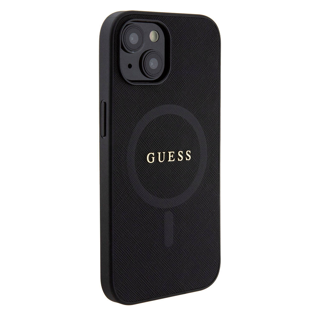 iPhone 15 Kılıf Guess Orjinal Lisanslı M-safe Şarj Özellikli Yazı Logolu Saffiano Kılıf