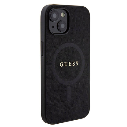 iPhone 15 Kılıf Guess Orjinal Lisanslı M-safe Şarj Özellikli Yazı Logolu Saffiano Kılıf