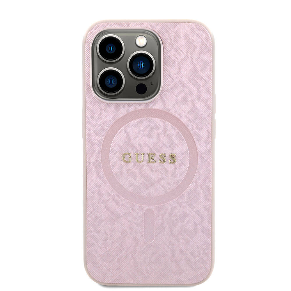 iPhone 15 Kılıf Guess Orjinal Lisanslı M-safe Şarj Özellikli Yazı Logolu Saffiano Kılıf