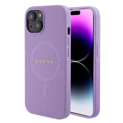 iPhone 15 Kılıf Guess Orjinal Lisanslı M-safe Şarj Özellikli Yazı Logolu Saffiano Kılıf