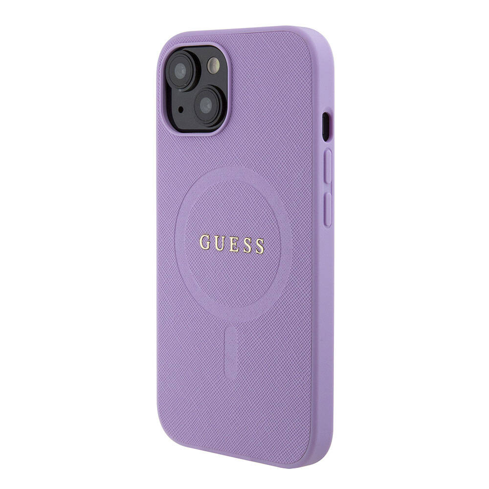 iPhone 15 Kılıf Guess Orjinal Lisanslı M-safe Şarj Özellikli Yazı Logolu Saffiano Kılıf