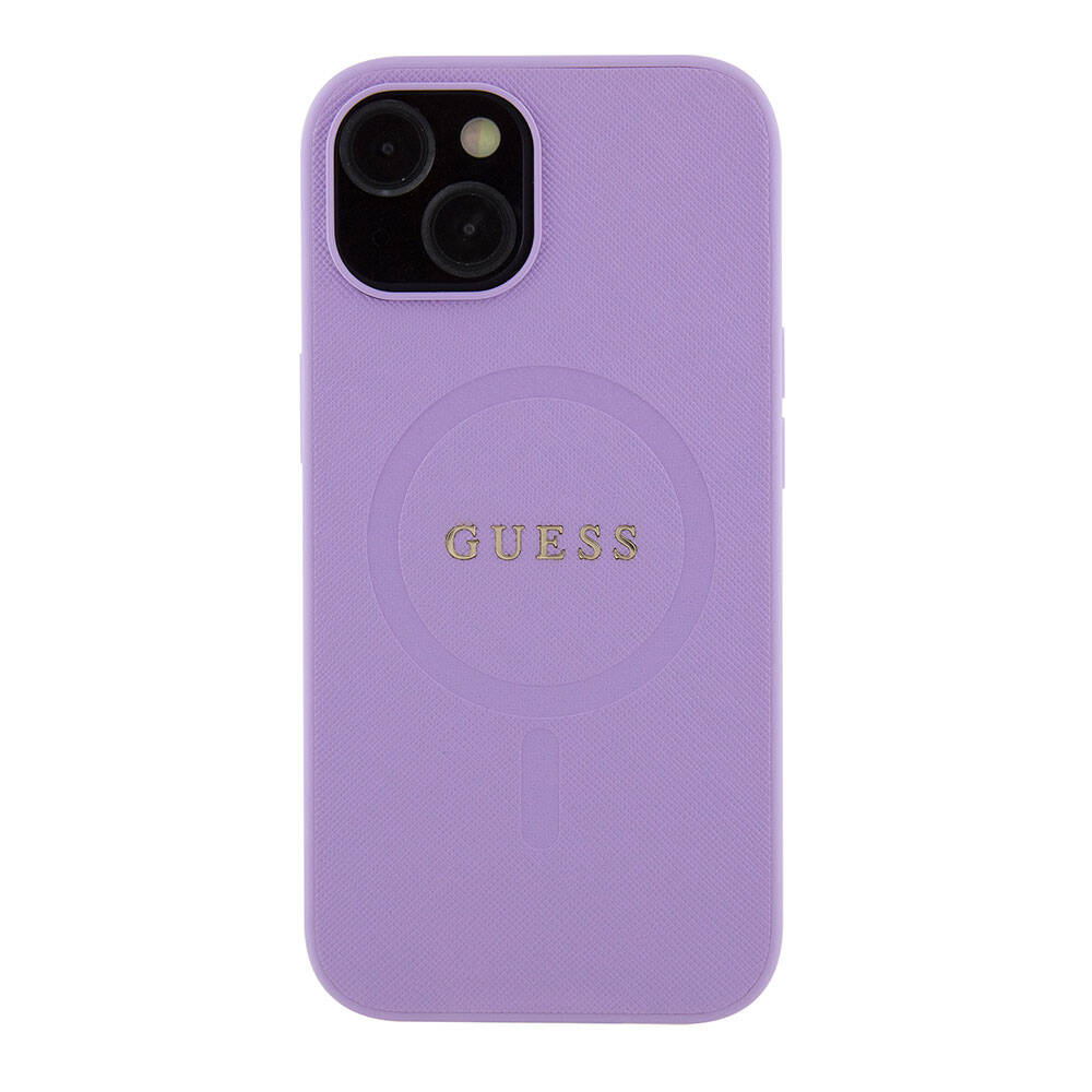 iPhone 15 Kılıf Guess Orjinal Lisanslı M-safe Şarj Özellikli Yazı Logolu Saffiano Kılıf