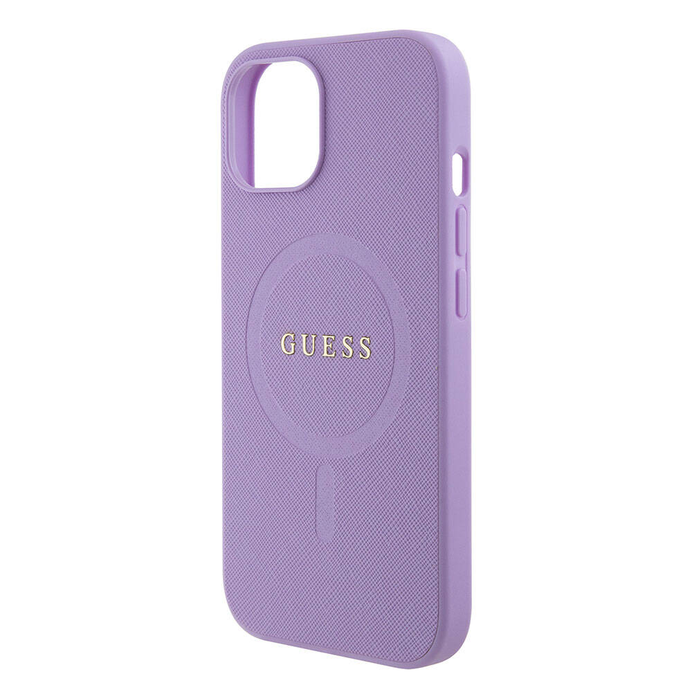iPhone 15 Kılıf Guess Orjinal Lisanslı M-safe Şarj Özellikli Yazı Logolu Saffiano Kılıf
