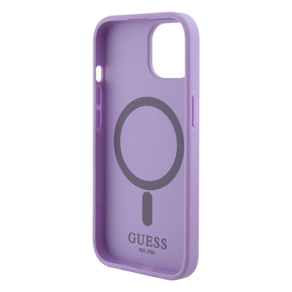 iPhone 15 Kılıf Guess Orjinal Lisanslı M-safe Şarj Özellikli Yazı Logolu Saffiano Kılıf