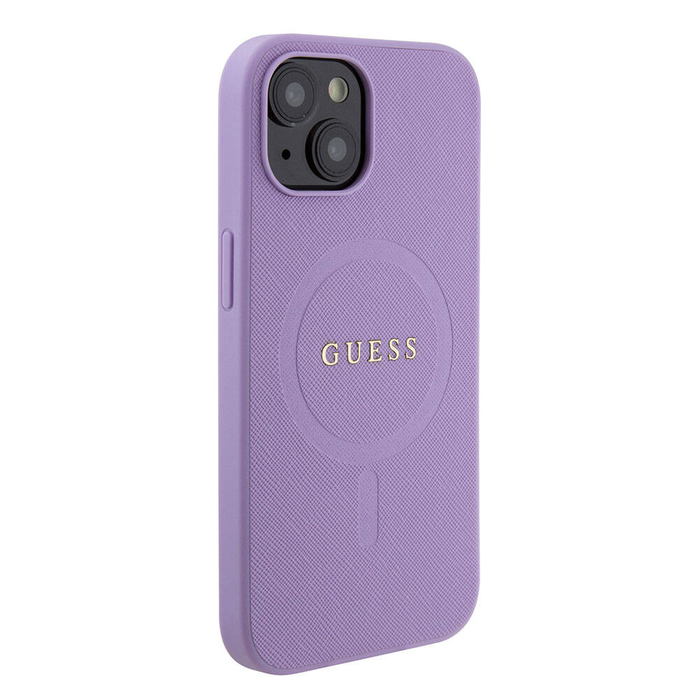 iPhone 15 Kılıf Guess Orjinal Lisanslı M-safe Şarj Özellikli Yazı Logolu Saffiano Kılıf
