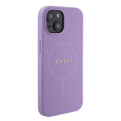 iPhone 15 Kılıf Guess Orjinal Lisanslı M-safe Şarj Özellikli Yazı Logolu Saffiano Kılıf