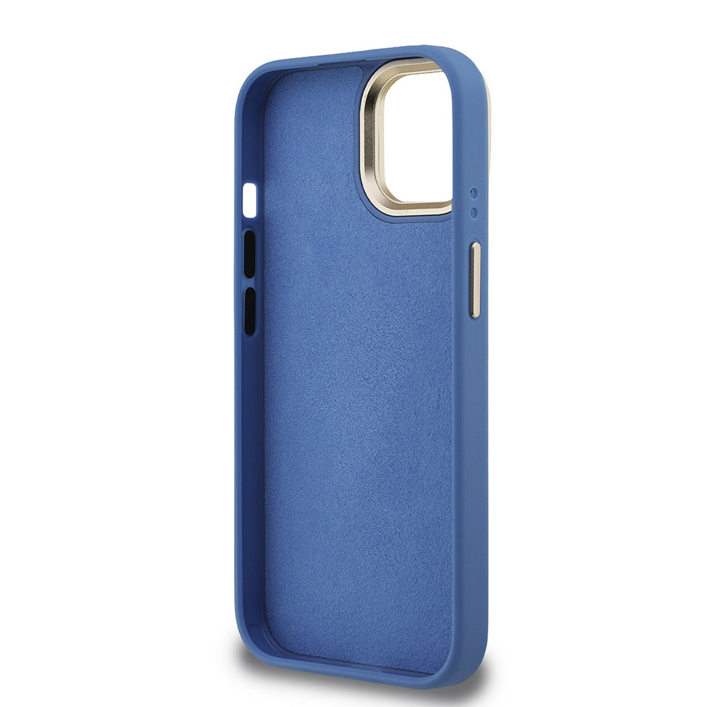 iPhone 15 Kılıf Guess Orjinal Lisanslı PU Deri 4G Desenli Metal Büyük 4G ve Yazı Logolu Kamera Standlı Kılıf