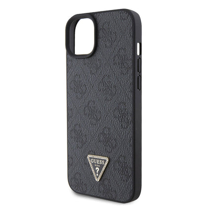 iPhone 15 Kılıf Guess Orjinal Lisanslı PU Deri Askılı Taşlı Üçgen Logo 4G Desenli Strass Crossbody Kılıf