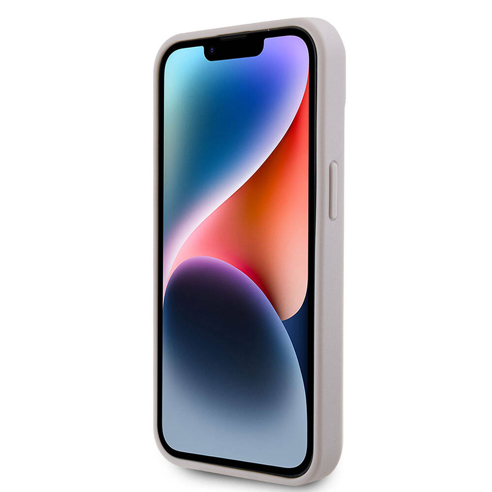 iPhone 15 Kılıf Guess Orjinal Lisanslı PU Deri Taşlı Üçgen Logo 4G Desenli Strass Kılıf