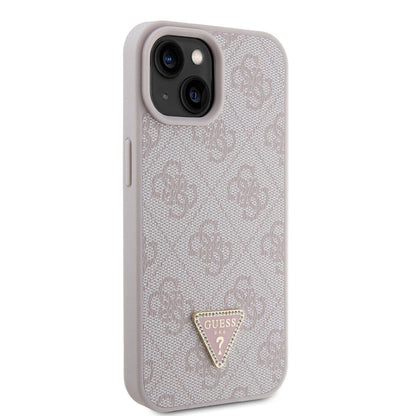 iPhone 15 Kılıf Guess Orjinal Lisanslı PU Deri Taşlı Üçgen Logo 4G Desenli Strass Kılıf