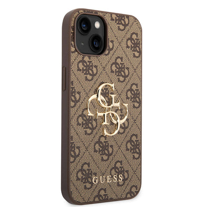 iPhone 15 Kılıf Guess Orjinal Lisanslı PU Deri Yazı ve 4G Metal Logolu Desenli Kılıf