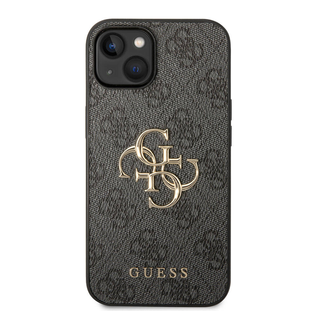 iPhone 15 Kılıf Guess Orjinal Lisanslı PU Deri Yazı ve 4G Metal Logolu Desenli Kılıf