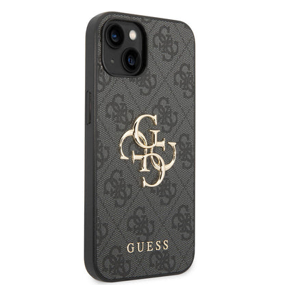 iPhone 15 Kılıf Guess Orjinal Lisanslı PU Deri Yazı ve 4G Metal Logolu Desenli Kılıf