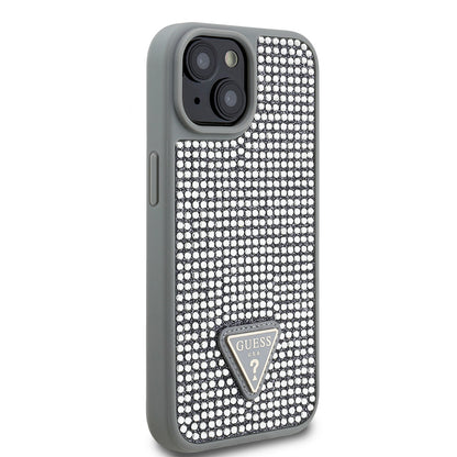 iPhone 15 Kılıf Guess Orjinal Lisanslı Taşlı Arka Yüzey Üçgen Logolu Kılıf