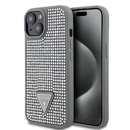 iPhone 15 Kılıf Guess Orjinal Lisanslı Taşlı Arka Yüzey Üçgen Logolu Kılıf