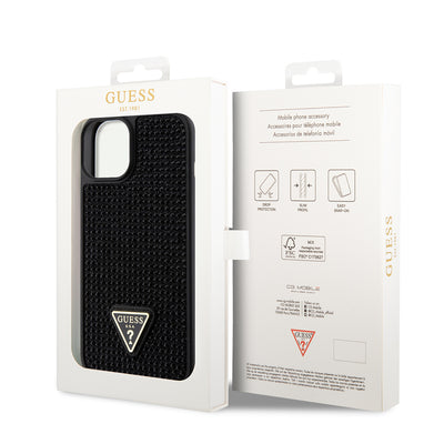 Apple iPhone 15 Kılıf Guess Orjinal Lisanslı Taşlı Arka Yüzey Üçgen Logolu Kapak Pembe