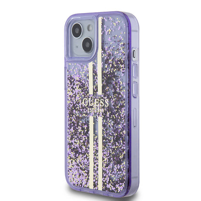 iPhone 15 Kılıf Guess Orjinal Lisanslı Transparan Sıvılı Simli Altın Çizgili Kılıf