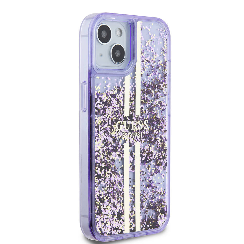 iPhone 15 Kılıf Guess Orjinal Lisanslı Transparan Sıvılı Simli Altın Çizgili Kılıf