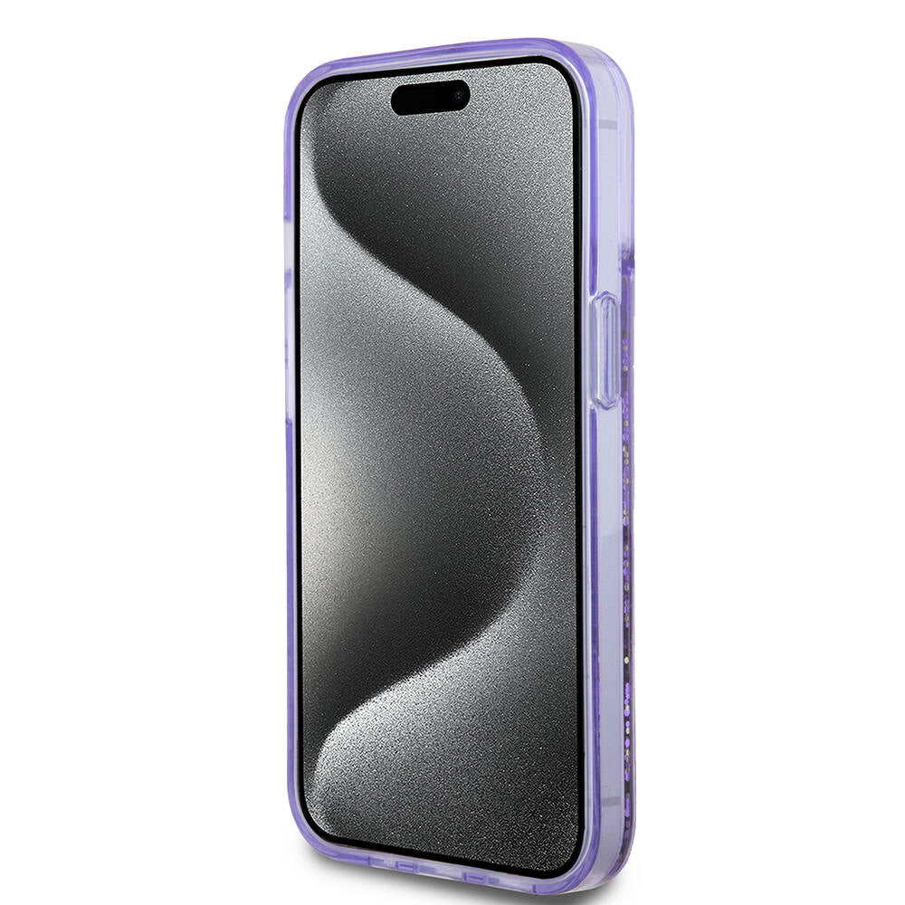iPhone 15 Kılıf Guess Orjinal Lisanslı Transparan Sıvılı Simli Altın Çizgili Kılıf