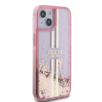 iPhone 15 Kılıf Guess Orjinal Lisanslı Transparan Sıvılı Simli Altın Çizgili Kılıf