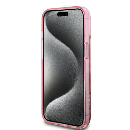 iPhone 15 Kılıf Guess Orjinal Lisanslı Transparan Sıvılı Simli Altın Çizgili Kılıf