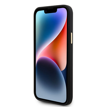 iPhone 15 Kılıf Guess Orjinal Lisanslı Yazı ve Taşlı 4G Logolu Metal Kamera Çerçeveli Silikon Kılıf