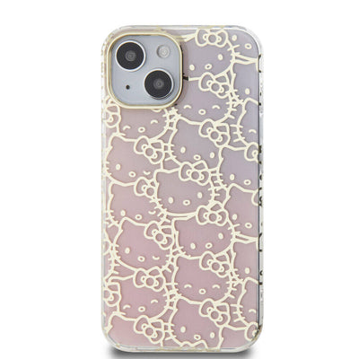 Apple iPhone 15 Kılıf Hello Kitty Orjinal Lisanslı Renk Geçişli Elektroplating Kaplama Kitty Head Desenli Kapak Pembe