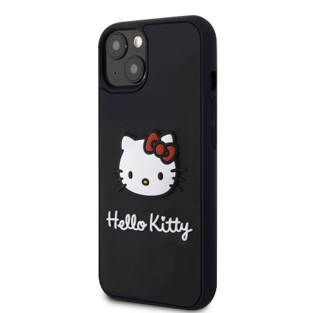 Apple iPhone 15 Kılıf Hello Kitty Orjinal Lisanslı Yazı ve İkonik Logolu 3D Rubber Kitty Head Kapak