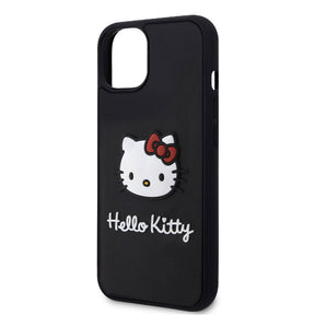 Apple iPhone 15 Kılıf Hello Kitty Orjinal Lisanslı Yazı ve İkonik Logolu 3D Rubber Kitty Head Kapak