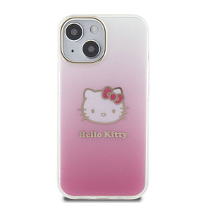 Apple iPhone 15 Kılıf Hello Kitty Orjinal Lisanslı Yazı ve İkonik Logolu Elektroplating Kaplama Gradyan Kapak