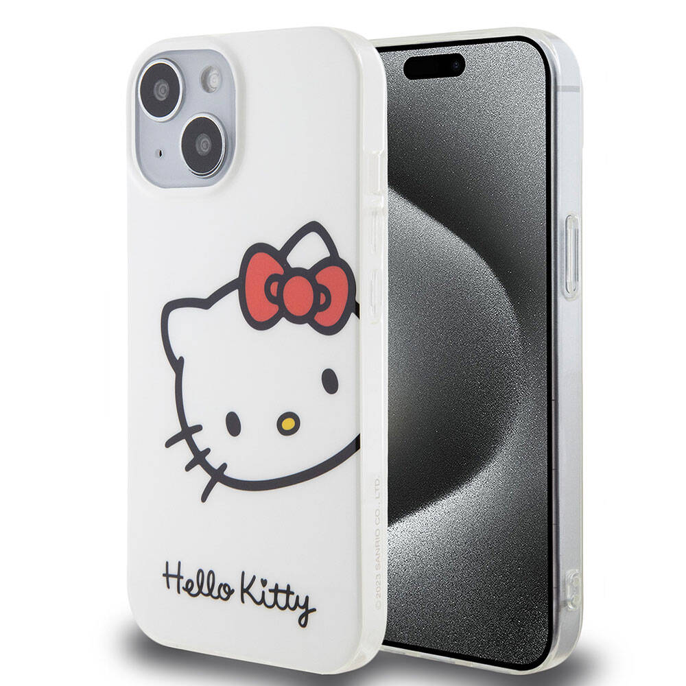 Apple iPhone 15 Kılıf Hello Kitty Orjinal Lisanslı Yazı ve İkonik Logolu Kitty Head Kapak Pembe