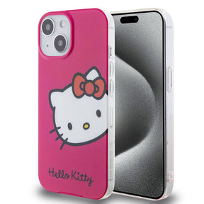 Apple iPhone 15 Kılıf Hello Kitty Orjinal Lisanslı Yazı ve İkonik Logolu Kitty Head Kapak