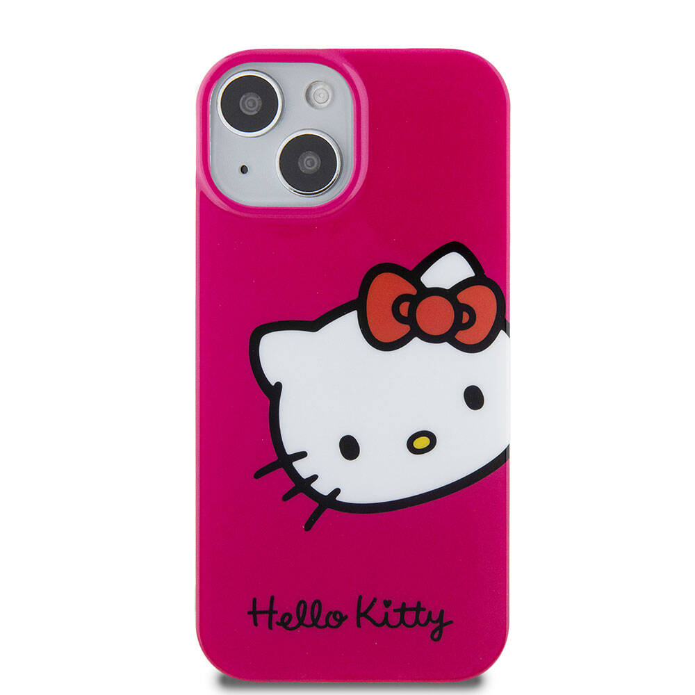 Apple iPhone 15 Kılıf Hello Kitty Orjinal Lisanslı Yazı ve İkonik Logolu Kitty Head Kapak