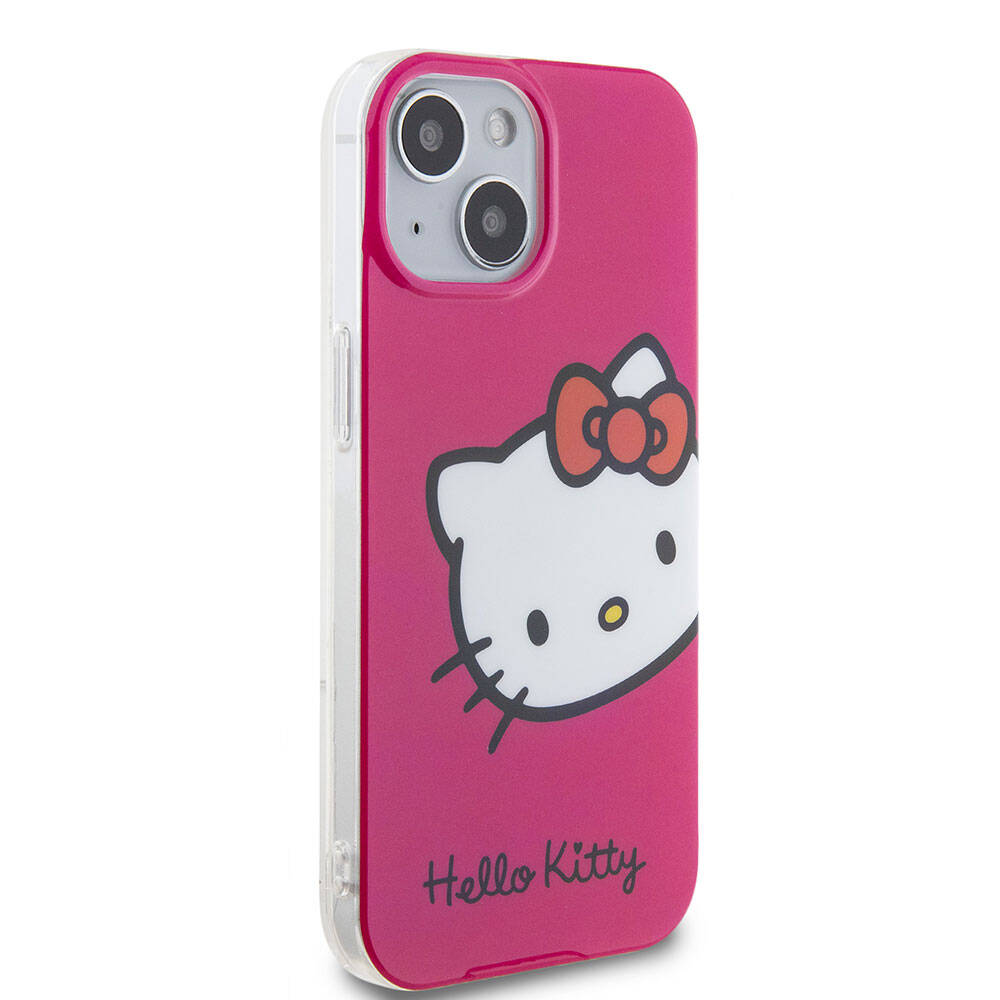 Apple iPhone 15 Kılıf Hello Kitty Orjinal Lisanslı Yazı ve İkonik Logolu Kitty Head Kapak