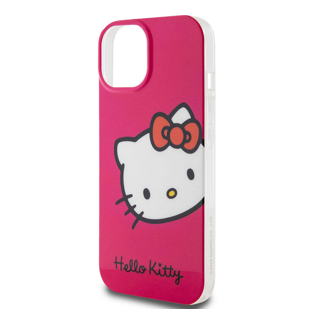 Apple iPhone 15 Kılıf Hello Kitty Orjinal Lisanslı Yazı ve İkonik Logolu Kitty Head Kapak