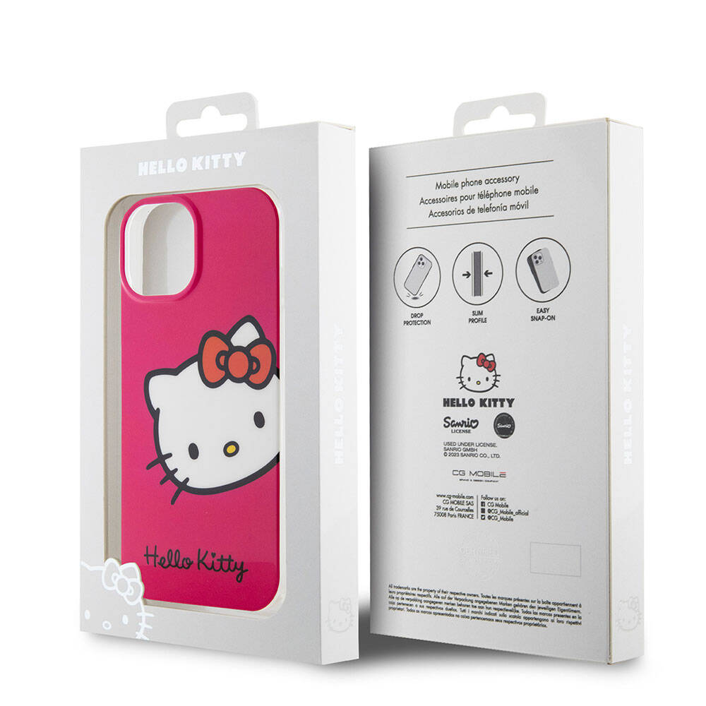 iPhone 15 Kılıf Hello Kitty Orjinal Lisanslı Yazı ve İkonik Logolu Kitty Head Kılıf