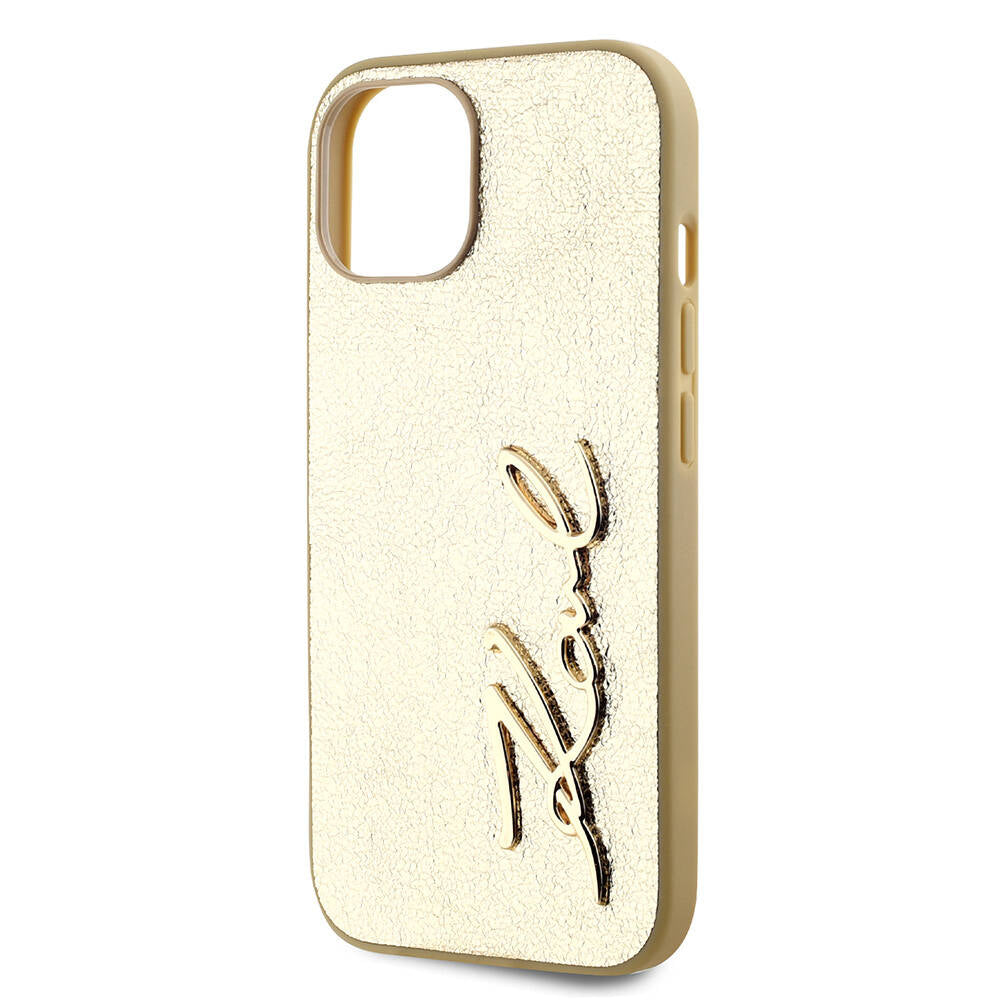 iPhone 15 Kılıf Karl Lagerfeld Orjinal Lisanslı 3D KL Yazılı Tüylü Arka Yüzey Saffiano Rhinestones Kılıf