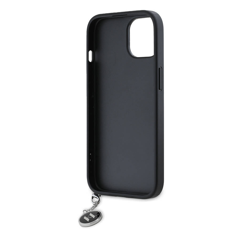 iPhone 15 Kılıf Karl Lagerfeld Orjinal Lisanslı Anahtarlıklı Taşlı KL Yazılı Saffiano Rhinestones Kılıf