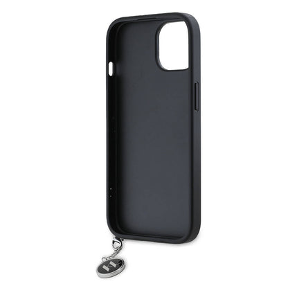 iPhone 15 Kılıf Karl Lagerfeld Orjinal Lisanslı Anahtarlıklı Taşlı KL Yazılı Saffiano Rhinestones Kılıf