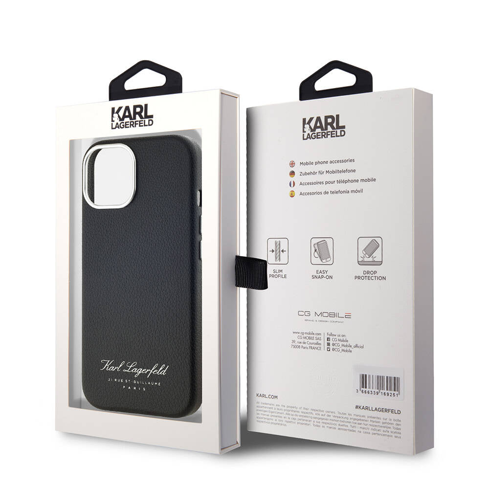 Apple iPhone 15 Kılıf Karl Lagerfeld Orjinal Lisanslı KL Yazılı Hotel Kapak Siyah