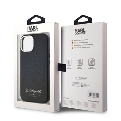 Apple iPhone 15 Kılıf Karl Lagerfeld Orjinal Lisanslı KL Yazılı Hotel Kapak Siyah