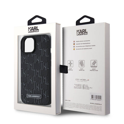 Apple iPhone 15 Kılıf Karl Lagerfeld Orjinal Lisanslı Magsafe Şarj Özellikli KL Yazılı Hot Stamp Kapak Krem