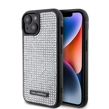 iPhone 15 Kılıf Karl Lagerfeld Taşlı Metal Logo Orjinal Lisanslı Kılıf