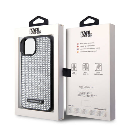 iPhone 15 Kılıf Karl Lagerfeld Taşlı Metal Logo Orjinal Lisanslı Kılıf