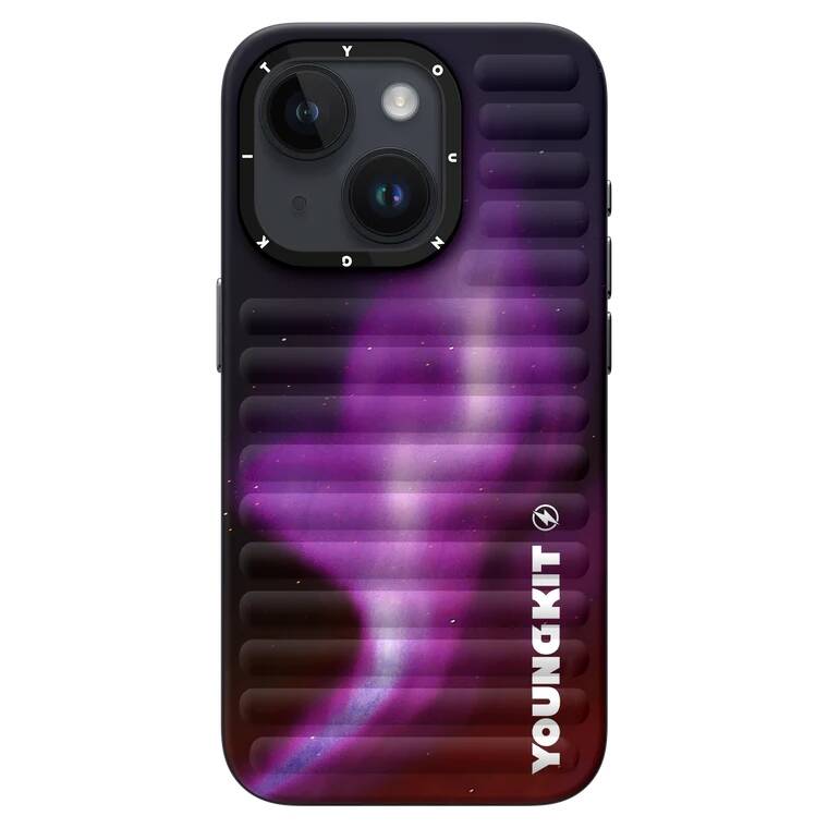 Apple iPhone 15 Kılıf Kuzey Işıkları Desenli Youngkit Aurora Serisi Kapak Mor