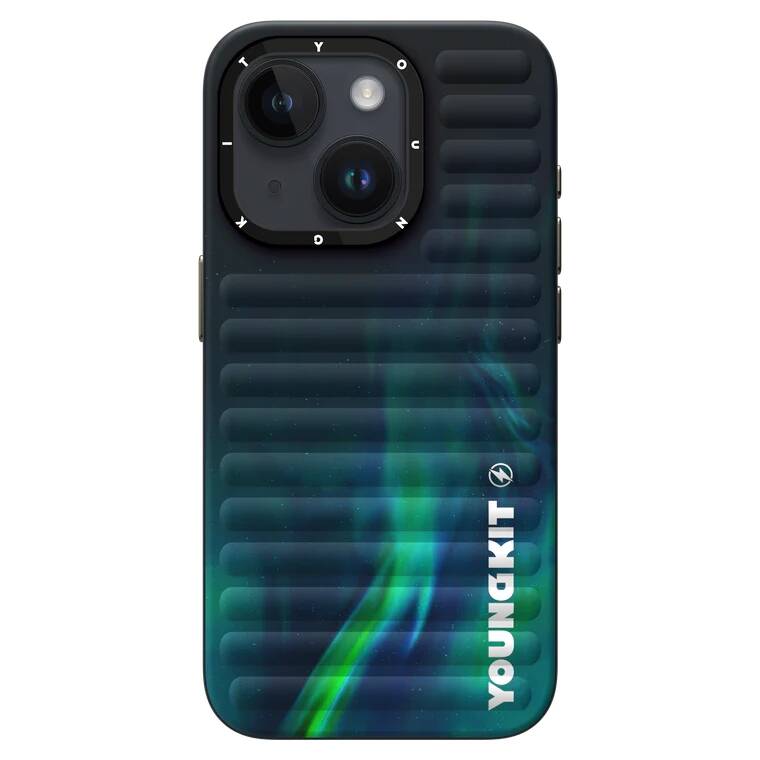 Apple iPhone 15 Kılıf Kuzey Işıkları Desenli Youngkit Aurora Serisi Kapak Yeşil