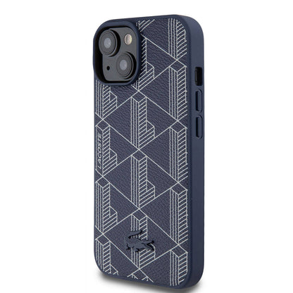 iPhone 15 Kılıf Lacoste Orjinal Lisanslı M-safe Şarj Özellikli PU Deri Görünümlü Karışık Monogram Desenli Kılıf