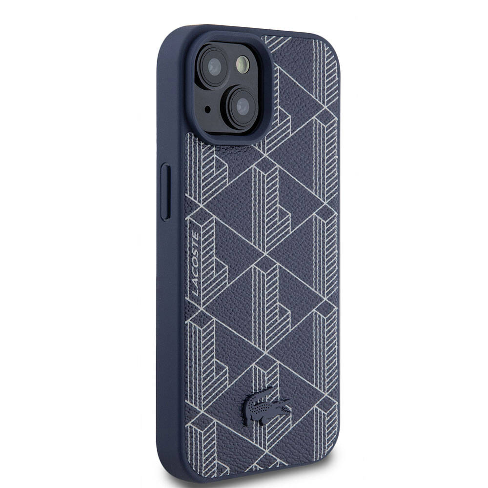 iPhone 15 Kılıf Lacoste Orjinal Lisanslı M-safe Şarj Özellikli PU Deri Görünümlü Karışık Monogram Desenli Kılıf